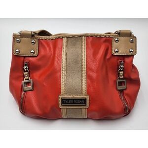 Tyler Rodan Handbag Orange Faux Leather With Canvas Accents Boho Festival